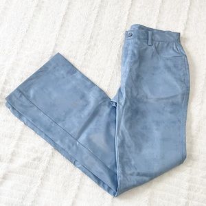 Vintage 90's Y2K Rave Baby Blue Faux Leather Hip Hugger Wide Leg Bell Bottoms